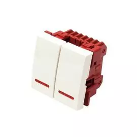 Выключатель Lanmaster LAN-EC45x45-SL22-WH 2-контактный, двухклавишный 45х45, с подсветкой, белый