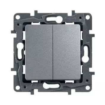 Выключатель Legrand 672402 Etika - двухклавишный, автоматические клеммы, 10 AX, 250 В~, алюминий