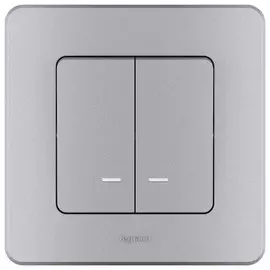 Выключатель Legrand 673632 Inspiria алюминий двухклавишный с подсветкой/индикацией 10 AX - 250 В