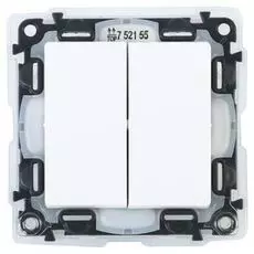 Выключатель Legrand 752155 Valena LIFE - IP44, двухклавишный 10А 250В IP44 с лицевой панелью, безвинтовые зажимы, белый
