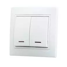 Выключатель Lezard 701-0202-112 MIRA двухклавишный с подсветкой белый с белой вставкой