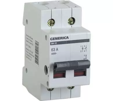 Выключатель дифференциального тока (ВДТ, УЗО) GENERICA MNV15-2-063 нагрузки (мини-рубильник) 2п ВН-32 63А