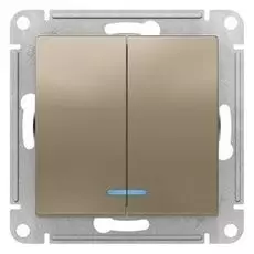 Выключатель Schneider Electric ATN000553 AtlasDesign, 2-клавишный, с подсветкой, сх.5а, 10АХ, механизм, шампань