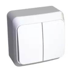 Выключатель Schneider Electric BA10-002B Этюд 2-клавишный, наружный,10 А, 220/250 В, IP20, в сборе (сх.5) (белый)