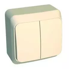 Выключатель Schneider Electric BA10-002K Этюд 2-клавишный, наружный,10 А, 220/250 В, IP20, в сборе (сх.5) (кремовый)