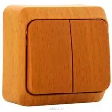 Выключатель Schneider Electric BA10-002T Этюд 2-клавишный, наружный, 10 А, 220/250 В, 3680 Вт, IP20, в сборе (сх. 5) (темный бук)