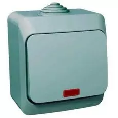 Выключатель Schneider Electric BA10-045C Этюд 1-клавишный, с подсветкой, наружный, 250 В, 3680 Вт, IP44 (серый)