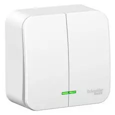 Выключатель Schneider Electric BLNVA065111 2-клавишный с подсветкой 6А, 250B, изолир. пластина (белый) наруж