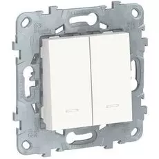 Выключатель Schneider Electric NU521118N UnicaNew, белый, 2-клавишный, 2 модуля, с подсветкой, 2 х с