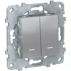 Выключатель Schneider Electric NU521130N UnicaNew, алюминий, 2-клавишный, 2 модуля, с подсветкой, 2 х сх. 1а