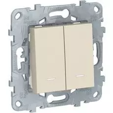 Выключатель Schneider Electric NU521144N UnicaNew, беж, 2-клавишный, 2 модуля, с подсветкой, 2 х сх.