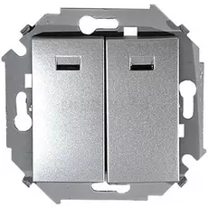 Выключатель Simon 1591392-033 Simon 15 Алюминий 2-клавишный с подсветкой, 16А, 250В, винт.заж.