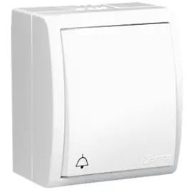 Выключатель Simon 1594150-030 Aqua 1-клавишный кнопочный с символом "звонок" наружный, IP54, белый