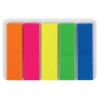 Закладки самоклеящиеся ЮНЛАНДИЯ 111354 неоновые, 45х12 мм, 5 цветов х 20 листов, в пластиковой книжк