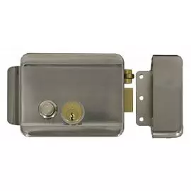 Замок AccordTec AT-EL101WN электромеханический, накладной, НЗ, универсальный, цилиндр снаружи, цилиндр и кнопка изнутри, блокировка ключом в закрытом