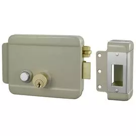 Замок Smartec ST-RL073DI-GR эл-мех. накладной, НЗ, универсальный DIN, цилинр снаружи и изнутри, кнопка изнутри (блокировка кнопки), питание 12VDC/1А