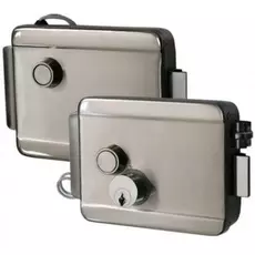 Замок Smartec ST-RL073DI-SS электромеханический накладной НЗ, универсальный DIN, цилиндр снаружи и изнутри, кнопка изнутри (блокировка кнопки)