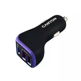 Зарядное устройство автомобильное Canyon С-08 CNE-CCA08PU 2*USB, 2.4A, Type-C PD 18W, Smart IC, blac