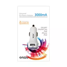 Зарядное устройство автомобильное Ginzzu GA-4415UW 5В/3.0A, 2USB, белый