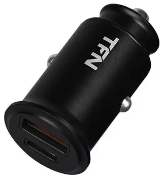 Зарядное устройство автомобильное TFN TFN-CCRPD30W01 USB Type-C, USB, 5 А, чёрный, без кабеля