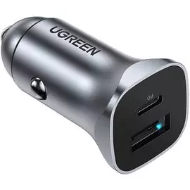 Зарядное устройство автомобильное UGREEN CD130 30780_ USB Type-A/Type-C, 24W, цвет: серый космос