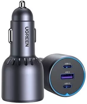 Зарядное устройство автомобильное UGREEN EC307 45843_ 30W 3-Port Fast Car Charger, цвет: серый