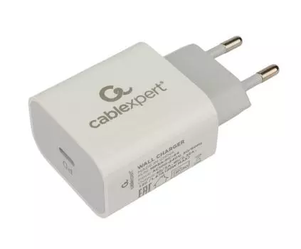 Зарядное устройство сетевое Cablexpert MP3A-PC-44 20Вт, 3А, QC3.0/PD, 1 порт Type-C, белый, пакет
