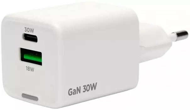 Зарядное устройство сетевое Cablexpert MP3A-PC-63 Зарядное устройство Cablexpert 30Вт GaN, 3А, QC4.0/PD, 1xUSB, 1xType-C, белый, пакет