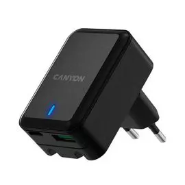 Зарядное устройство сетевое Canyon H-20T CNS-CHA20B PD 20Вт/QC3.0 18Вт USB-C/USB-A, черный