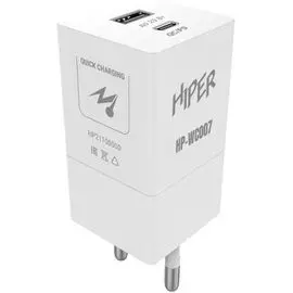 Зарядное устройство сетевое HIPER HP-WC007 3A+2.22A PD+QC универсальное белое