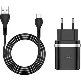 Зарядное устройство сетевое Hoco C12Q УТ000024499 с кабелем, Type-C, USB, 3А, QC3.0, черное