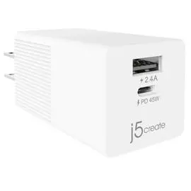 Зарядное устройство сетевое j5create JUP2445 45W USB-C mini charger,USB-C до 45Вт, USB-A до 12Вт