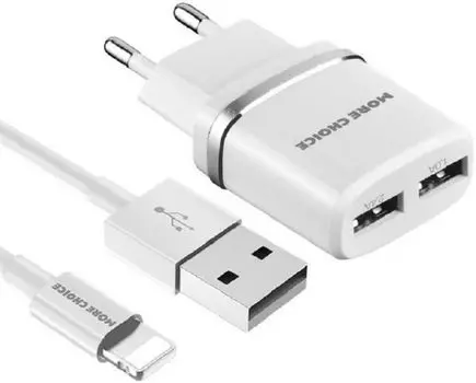 Зарядное устройство сетевое More Choice NC22i 2*USB 2.4A для Lightning 8-pin White