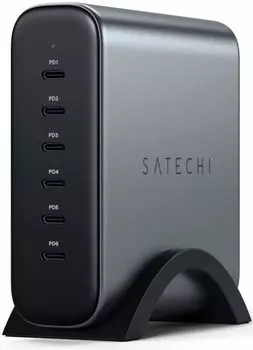 Зарядное устройство сетевое Satechi ST-C200GM-EU 200W USB-C 6-Port PD GaN Charger EU, серый космос