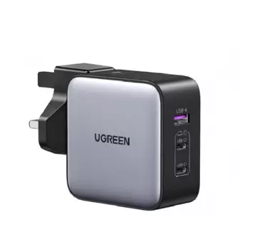 Зарядное устройство сетевое UGREEN CD296 90409 USB-A/2*USB-C GaN, 65W со сменными вилками, серый кос