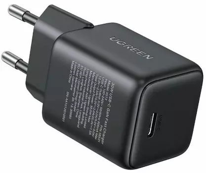 Зарядное устройство сетевое UGREEN X513 65007_ 30W USB-C GaN Fast Charger EU. цвет: черный