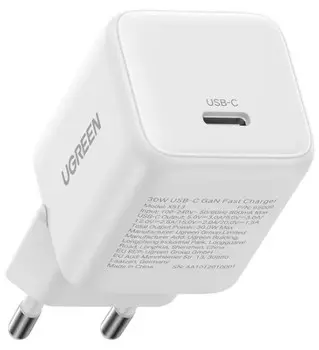 Зарядное устройство сетевое UGREEN X513 65013_ 30W USB-C GaN Fast Charger с кабелем USB-C-USB-C. Длина: 1м. цвет: белый