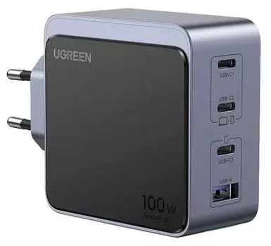Зарядное устройство сетевое UGREEN X565 Nexode S 100W USB-A+3*USB-C GaN Tech Fast Charger EU, цвет: серый