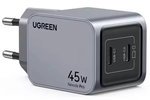 Зарядное устройство сетевое UGREEN X707 Nexode Pro 45W USB-C+USB-C PD GaN Tech Charger EU, цвет: серый