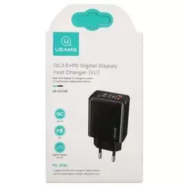Зарядное устройство сетевое Usams US-CC133 T40 УТ000024951 QC3.0+PD, Digital Display Fast Charger, черное (CC133TC01)