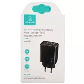Зарядное устройство сетевое Usams US-CC133 T40 УТ000024951 QC3.0+PD, Digital Display Fast Charger, черное (CC133TC01)