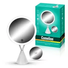 Зеркало для макияжа Camelion M282-DL C01 с LED подсветкой, увел. 1х / доп. зеркало 5х, съемное, на м