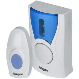 Звонок дверной Navigator NDB-A-DC02-1V1-WH 36 мелодий, питание 2xAA 3В (кнопка пост. с батарейкой 1x23А 12В), IP20, белый (61268)