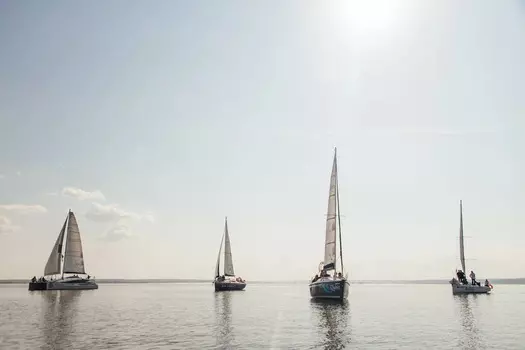 Подарочный сертификат «РЕЧНЫЕ ГОНКИ НА 5 -ТИ ЯХТАХ» (3 - 4 часа, до 25 человек)