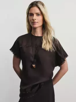 Блузка из вискозы и льна с бахромой