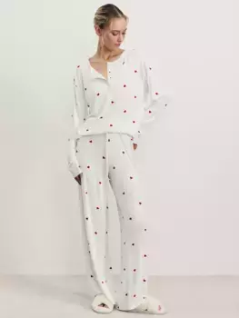 Брюки домашние широкие в рубчик