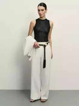 Брюки прямого кроя с защипами с содержанием льна