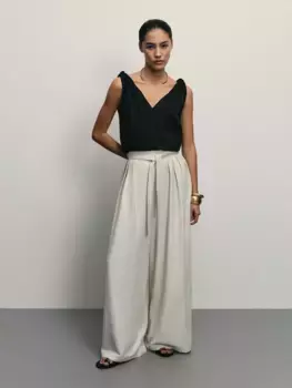 Брюки с поясом из вискозы и льна