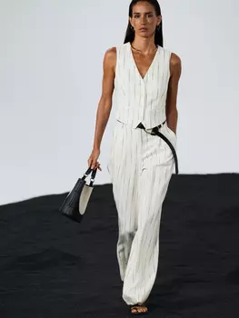 Брюки wide leg с защипами из льна