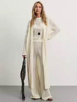 Длинный вязаный кардиган на завязках